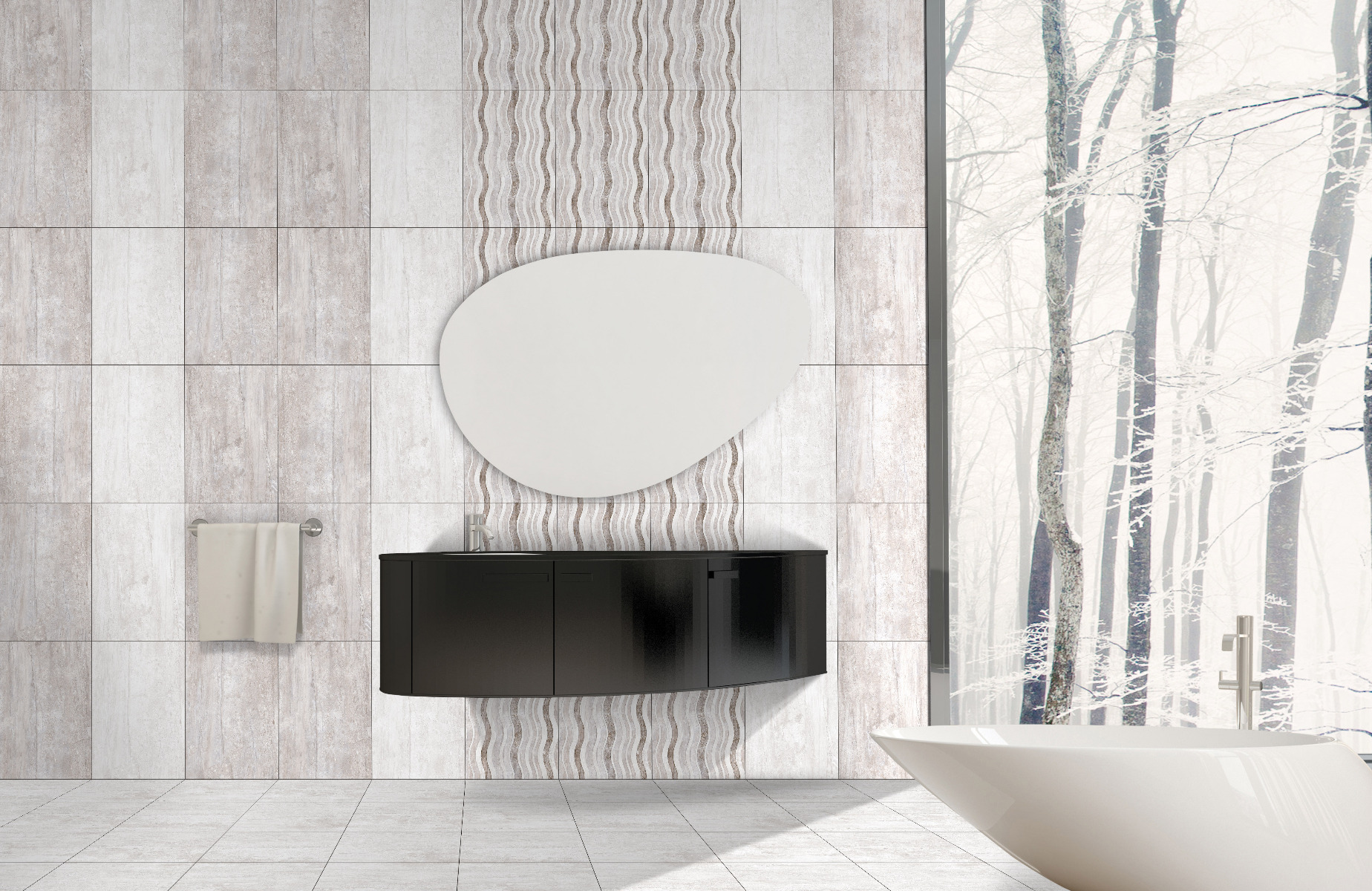Glossy Finish ODH D-Lite Grey Wave HL Ceramic tile 300x450 mm