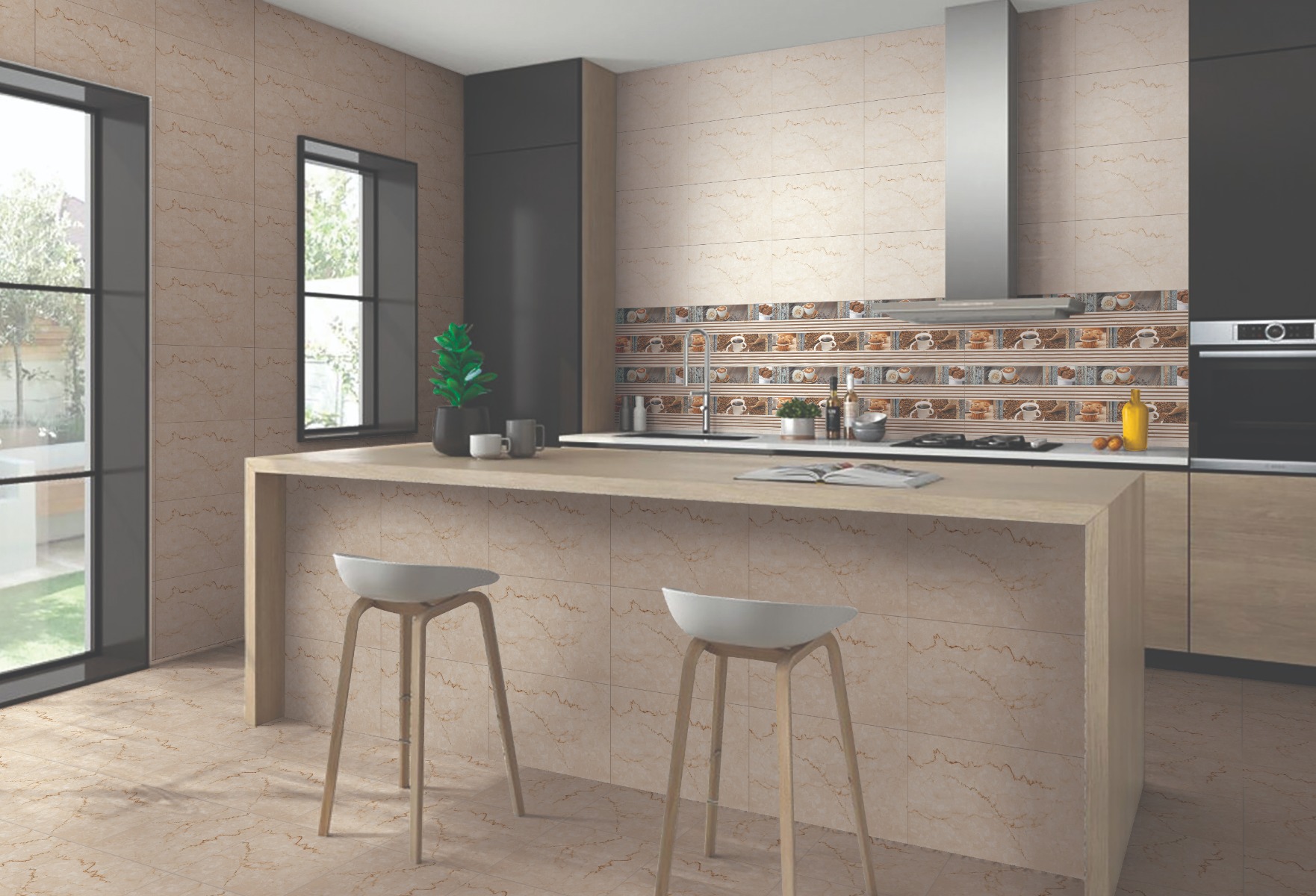 Glossy Finish ODG Debona Creama Dk Ceramic tile 300x450 mm