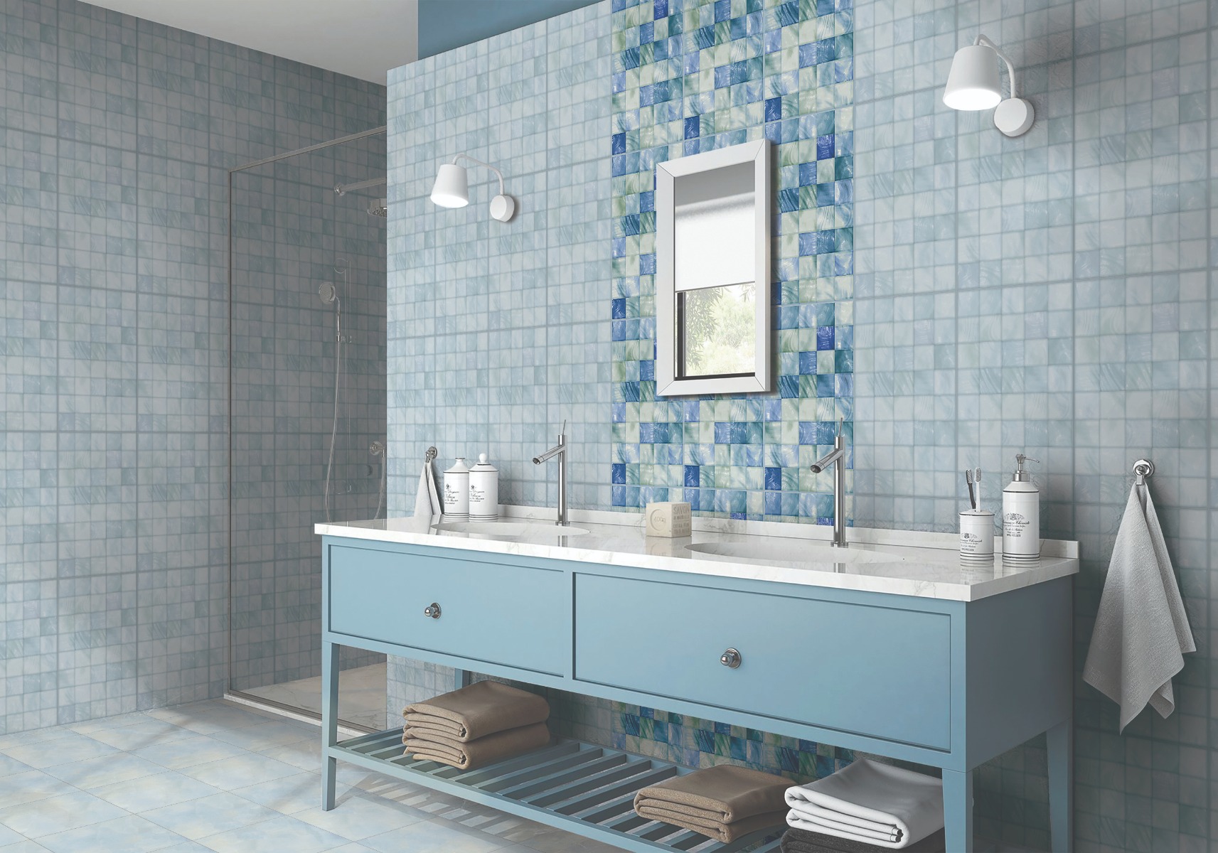 Glossy Finish ODG Lenox Square Aqua Ceramic tile 300x450 mm