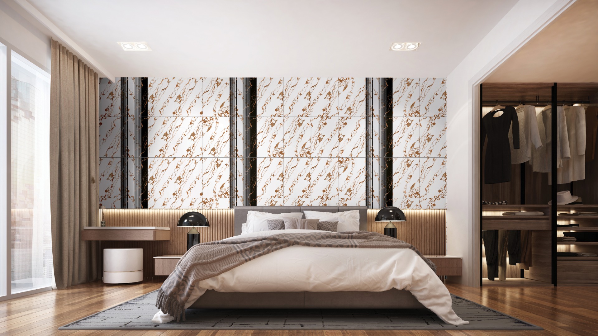 Glossy Finish ODG Portoro Marble White Ceramic tile 300x450 mm