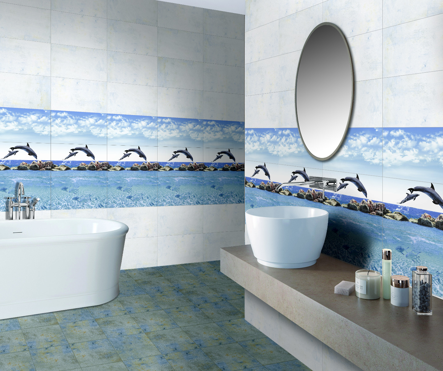 Glossy Finish ODH Ocean Dolphin HL Ceramic tile 300x600 mm