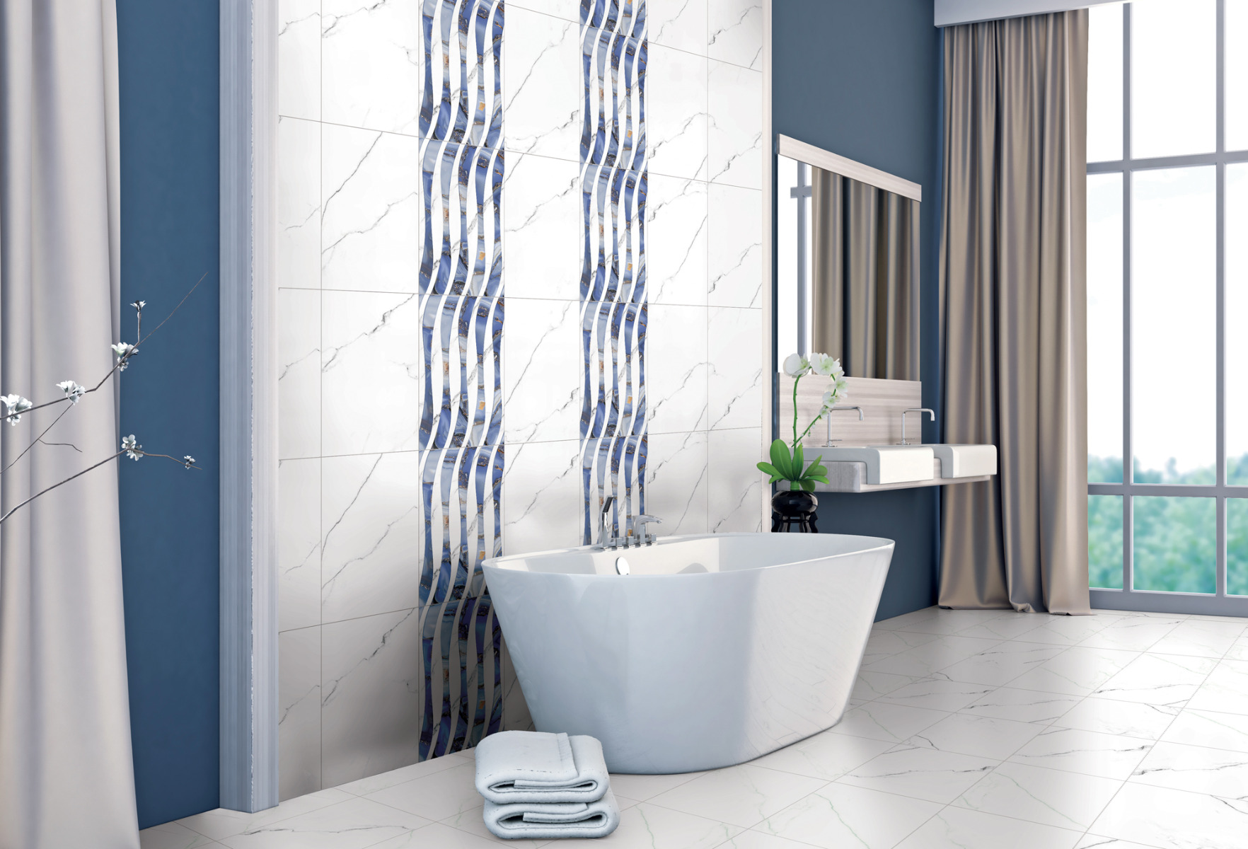 Glossy Finish ODG Statuario Bianco Ceramic tile 300x450 mm