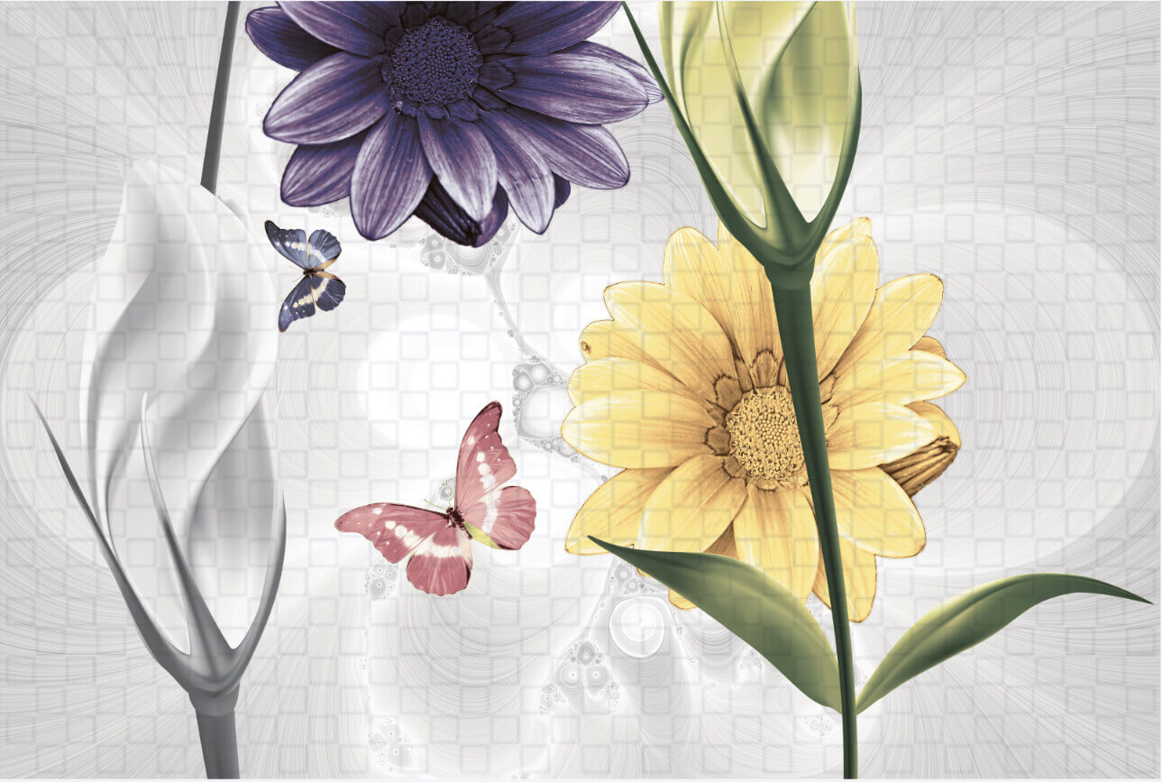 Glossy Finish ODH Daisy Flora Bottom HL Ceramic tile 300x450 mm