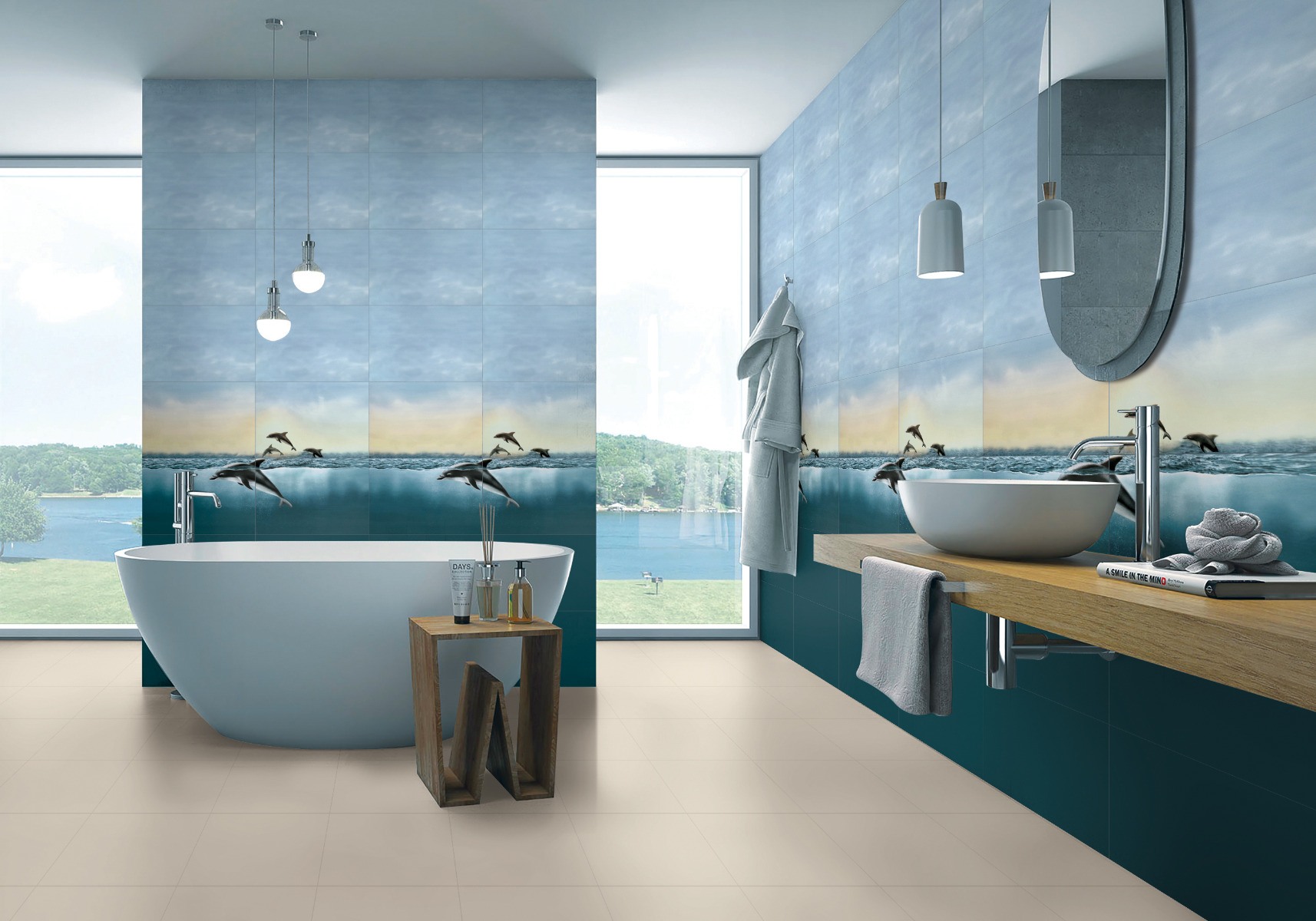 Glossy Finish ODH Dolphin Top Left HL Ceramic tile 300x450 mm