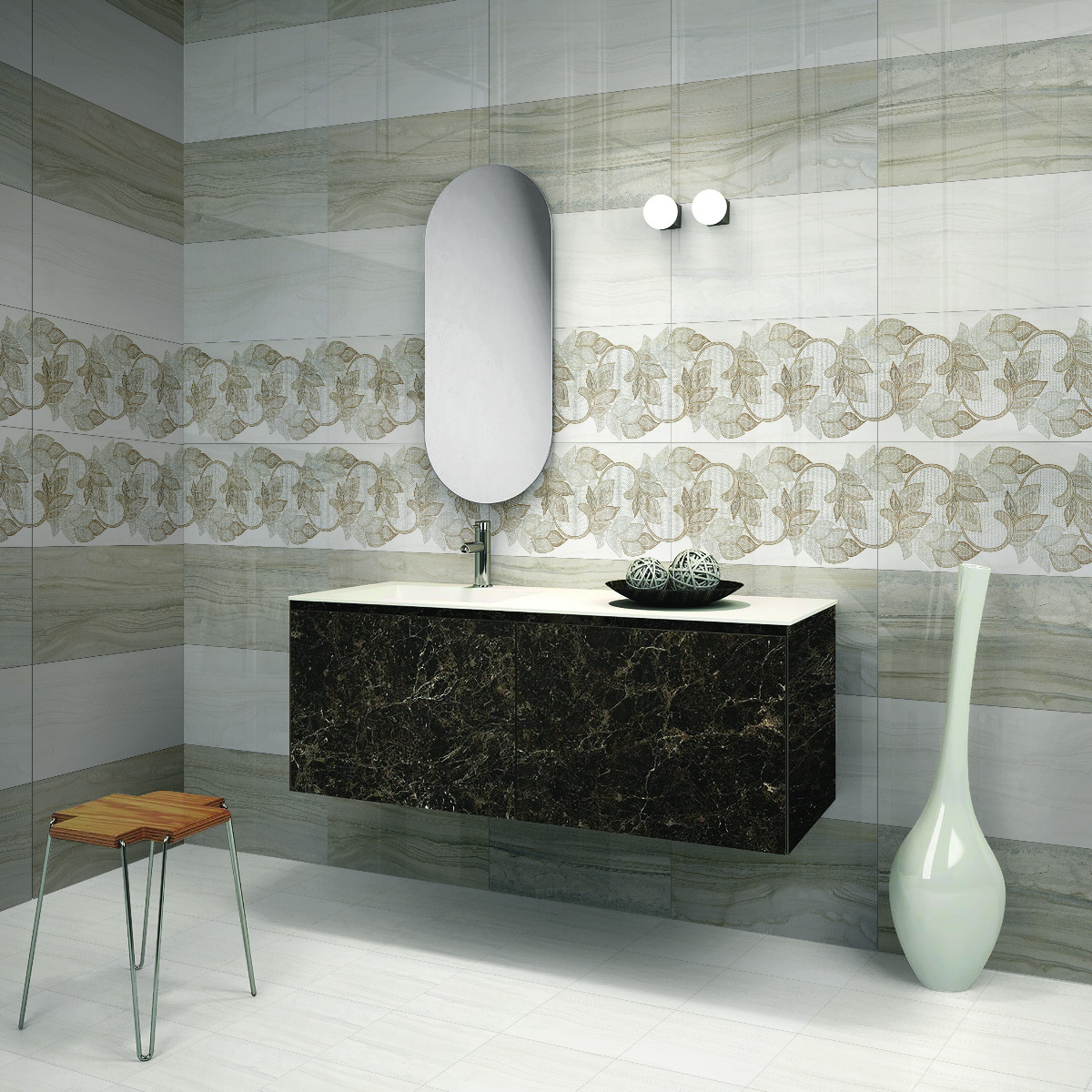 Glossy Finish ODG Embroidery Beige DK Ceramic tile 300x600 mm