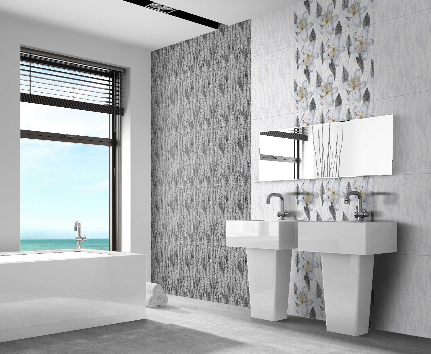 Glossy Finish ODH Leaves Flora HL Ceramic tile 300x600 mm