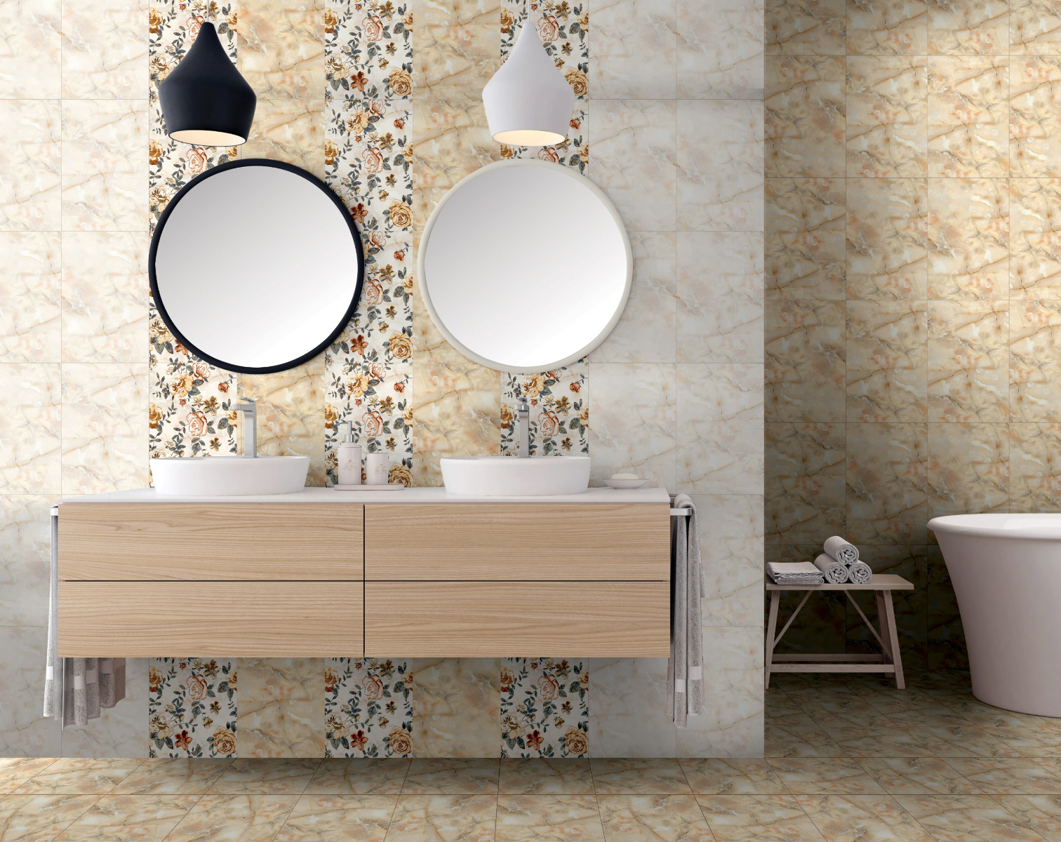 Glossy Finish ODG Omega Beige DK Ceramic tile 300x450 mm
