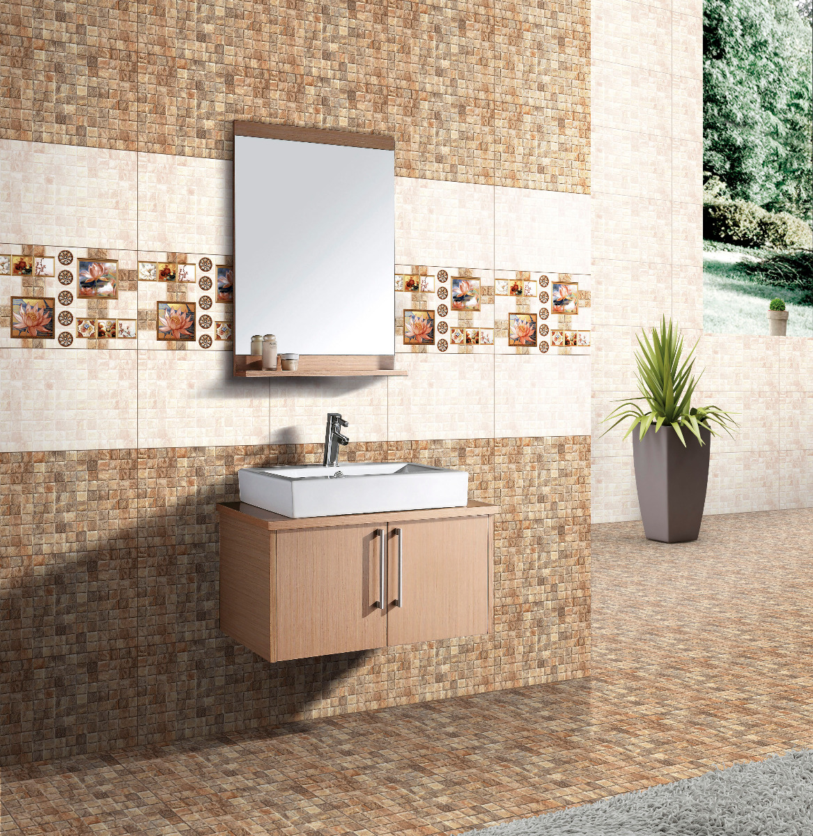 Glossy Finish ODG Samera Brown DK Ceramic tile 300x450 mm