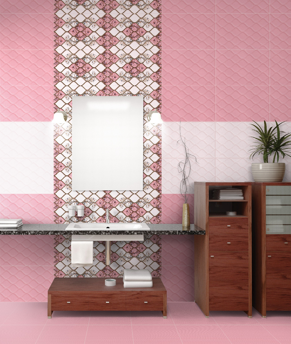 Glossy Finish ODG Sarta Pink DK Ceramic tile 300x450 mm