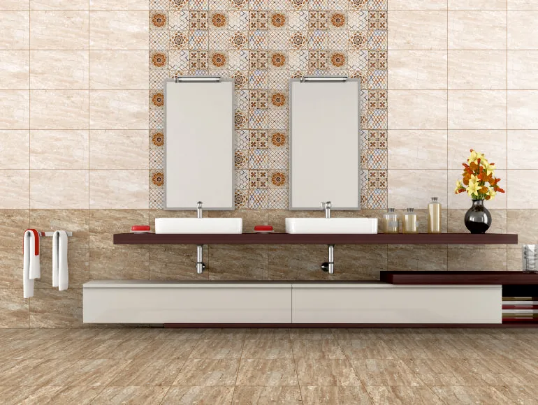 Glossy Finish ODG Travertine Brown DK Ceramic tile 300x450 mm