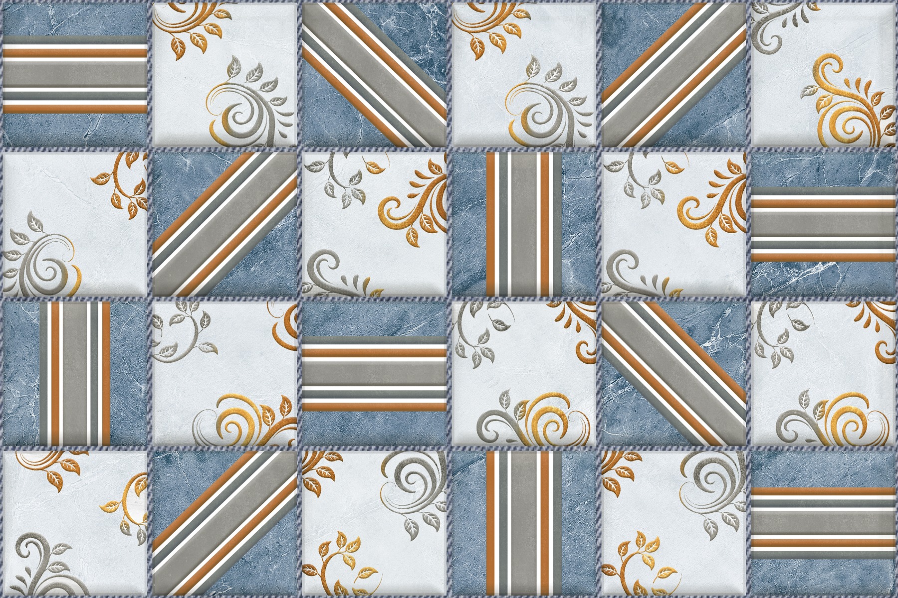 Glossy Finish OHG Azul Mosaic Lines Floral HL Ceramic tile 300x450 mm