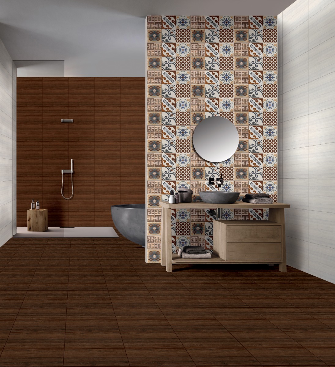Glossy Finish ODG Mahogany Wood Brown Ceramic tile 300x450 mm