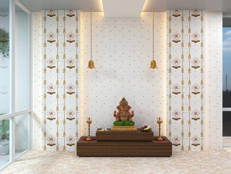 Glossy Finish ODG Songket Art Gold Ceramic tile 300x450 mm