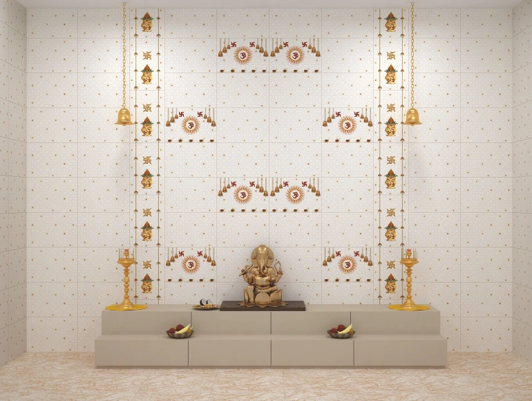 Glossy Finish OHG Songket Kalash Swastik HL Ceramic tile 300x450 mm