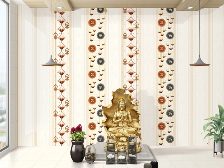 Glossy Finish OHG Temple Om Swastik HL Ceramic tile 300x450 mm