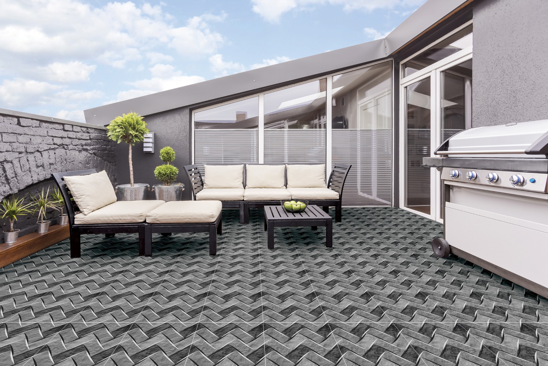 Matte Finish OPV 3D Herringbone Stone Grey Ceramic tile 300x300 mm