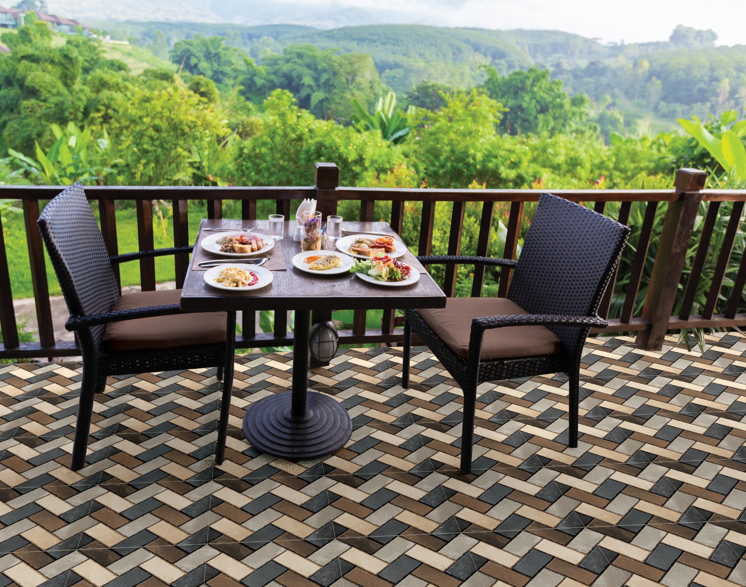 Matte Finish OPV Herringbone Stone Multi Ceramic tile 300x300 mm