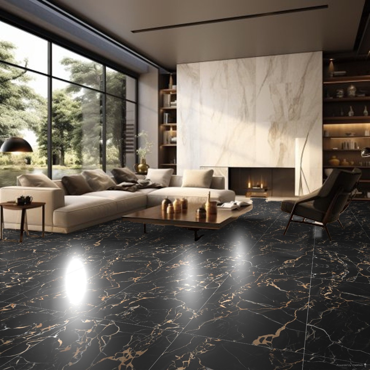 Super Glossy Finish Super Gloss Portoro Gold Vitrified tile 600x600 mm