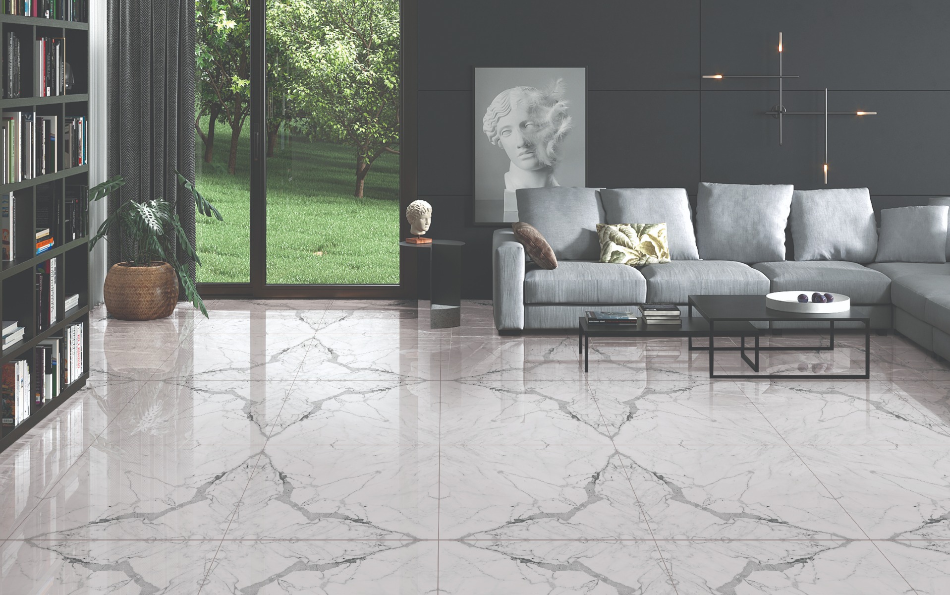 Glossy Finish PCG Arabescato Statuario BM Glazed Vitrified Tiles 600x600 mm