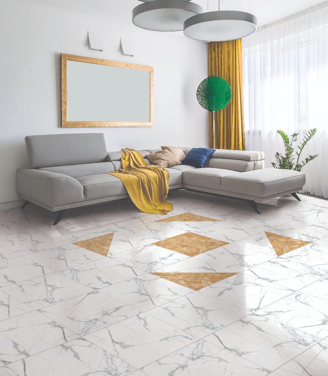 Glossy Finish PCG Carrara Venato Marble Glazed Vitrified Tiles Floor Tiles