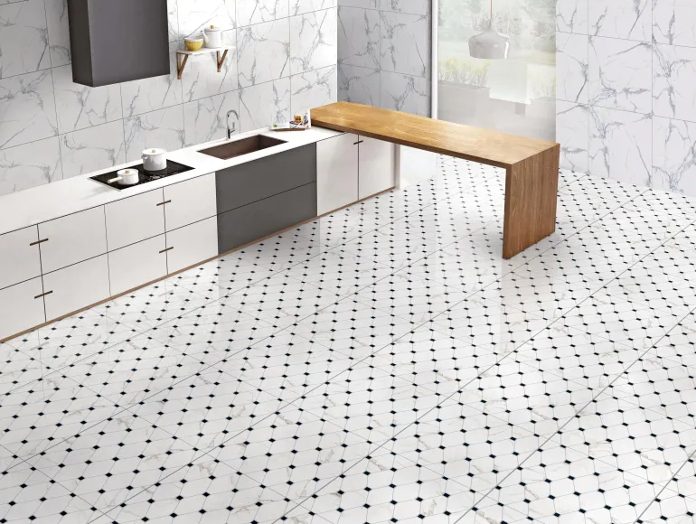 Glossy Finish PCG Carrara Venato Marble Glazed Vitrified Tiles Floor Tiles