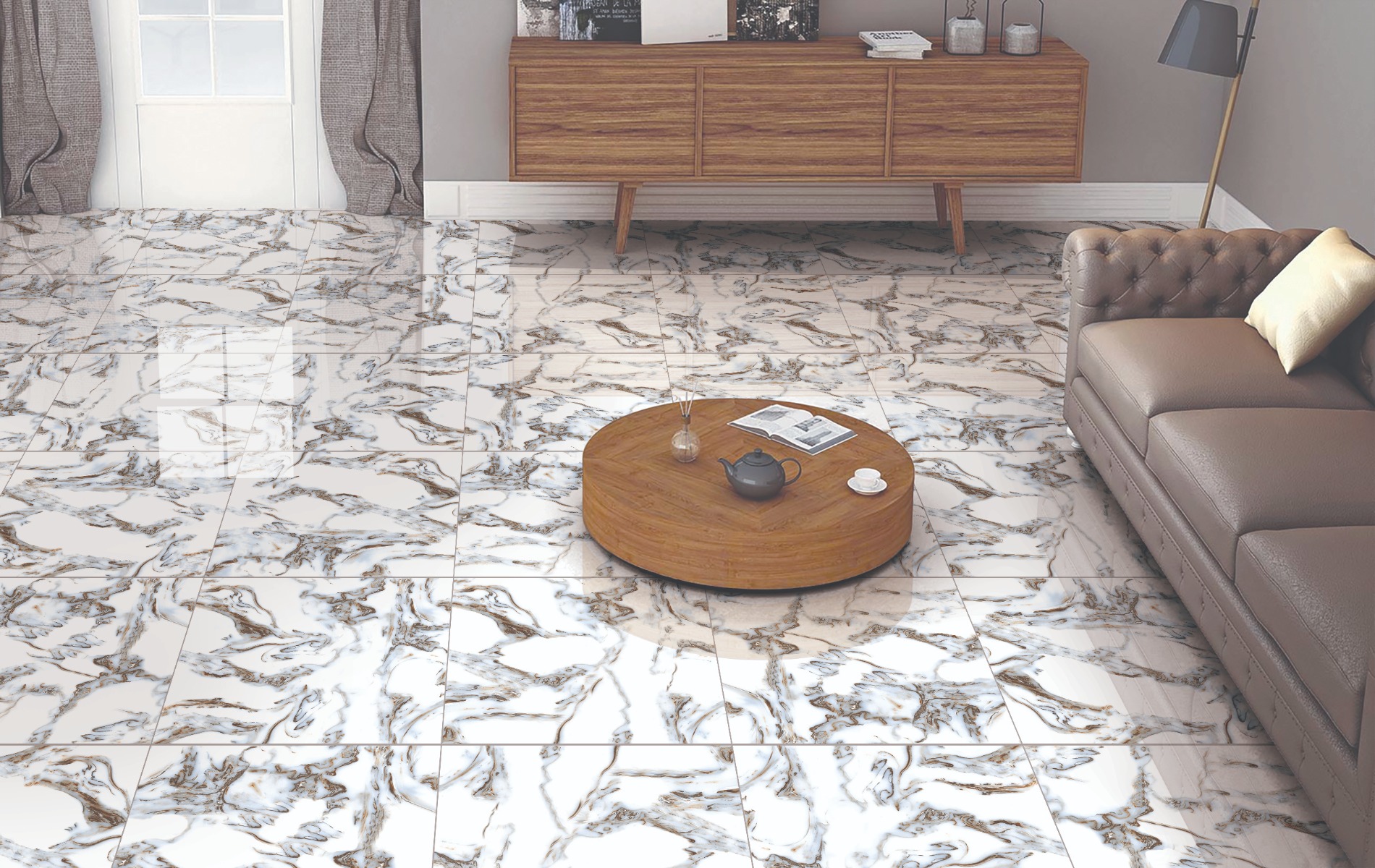 Glossy Finish PCG Swan Marble Glazed Vitrified Tiles 600x600 mm
