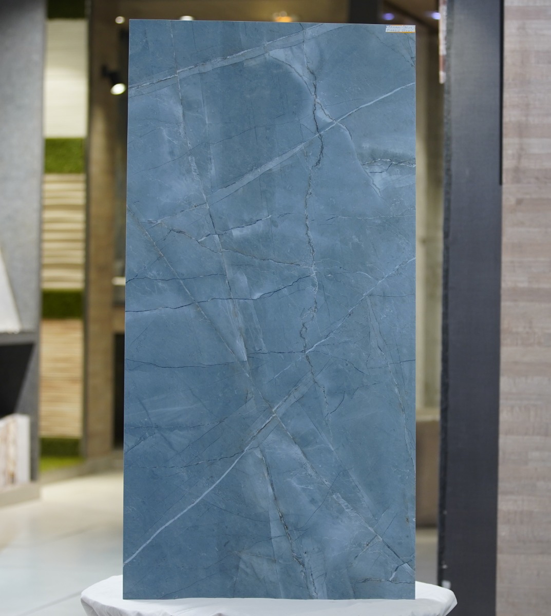 Glossy Finish PGVT Armani Marble Steel Blue Glazed Vitrified Tiles 600x1200 mm