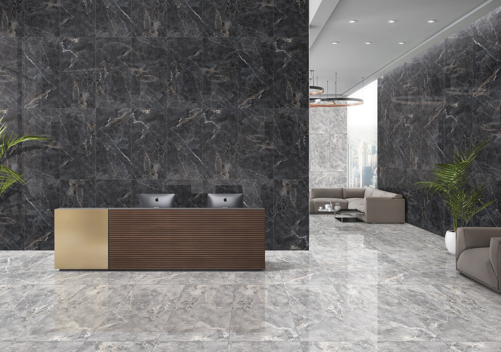 Glossy Finish PGVT Baltic Marble Grey DK Glazed Vitrified Tiles 600x1200 mm