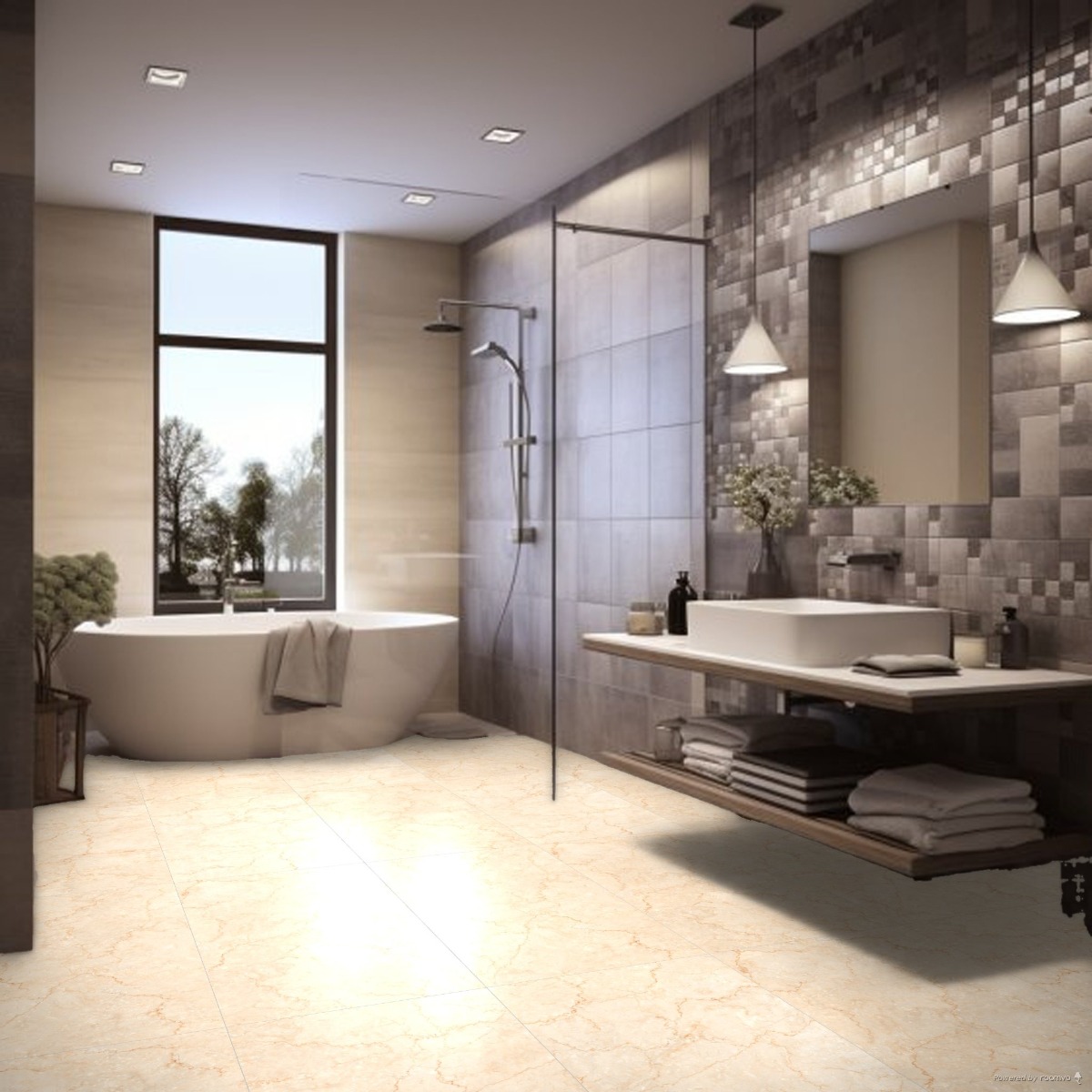 Glossy Finish PGVT Bottocino Beige DK Vitrified tile 600x1200 mm