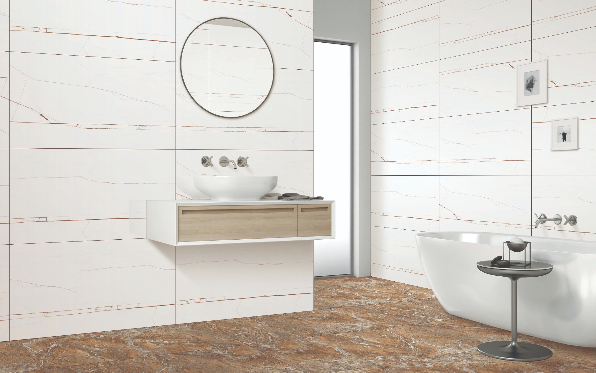 Glossy Finish PGVT Brown Streak Binaco Vitrified tile 600x1200 mm