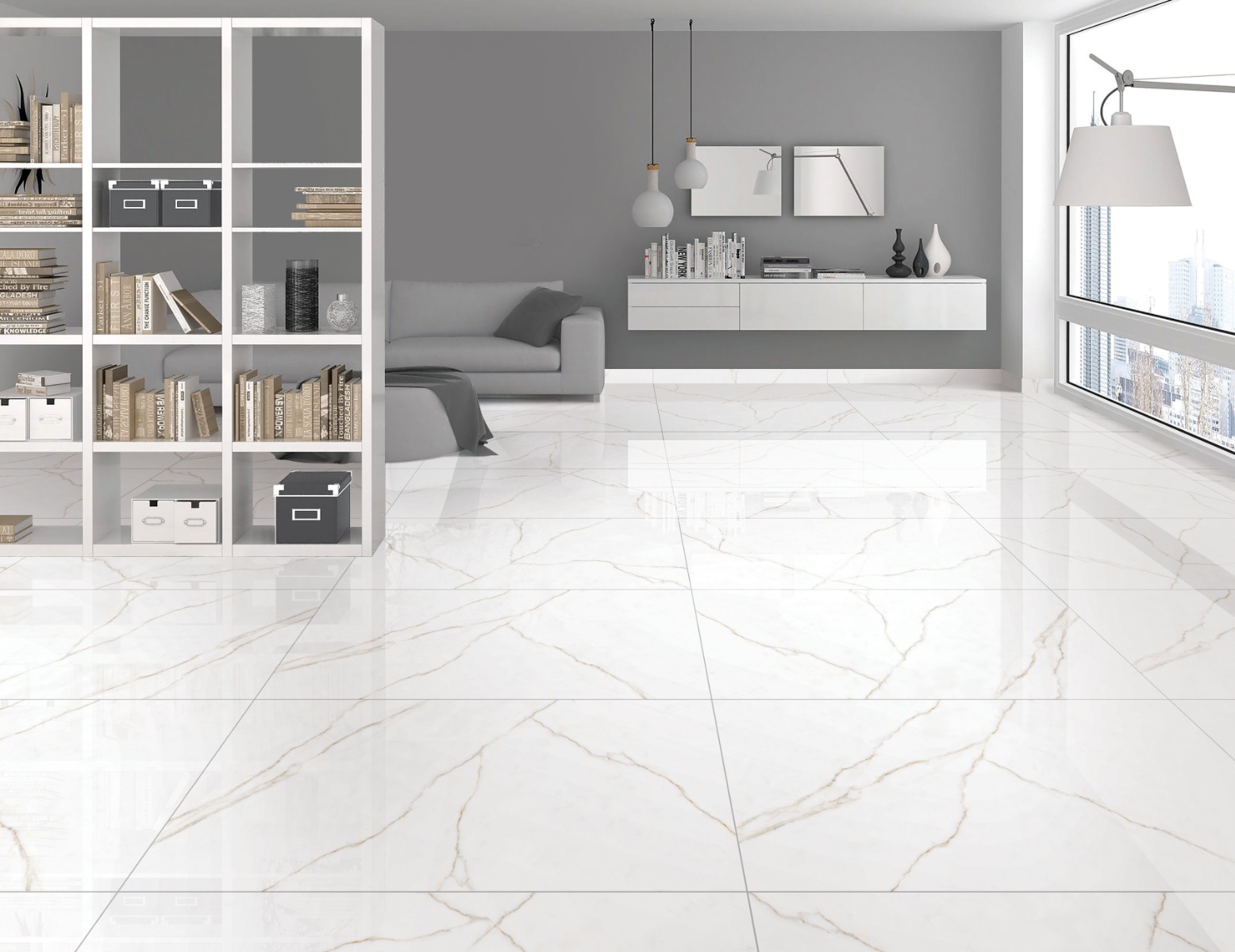 Glossy Finish PGVT Calcutta Gold Veins Marble Glazed Vitrified Tiles 600x1200 mm