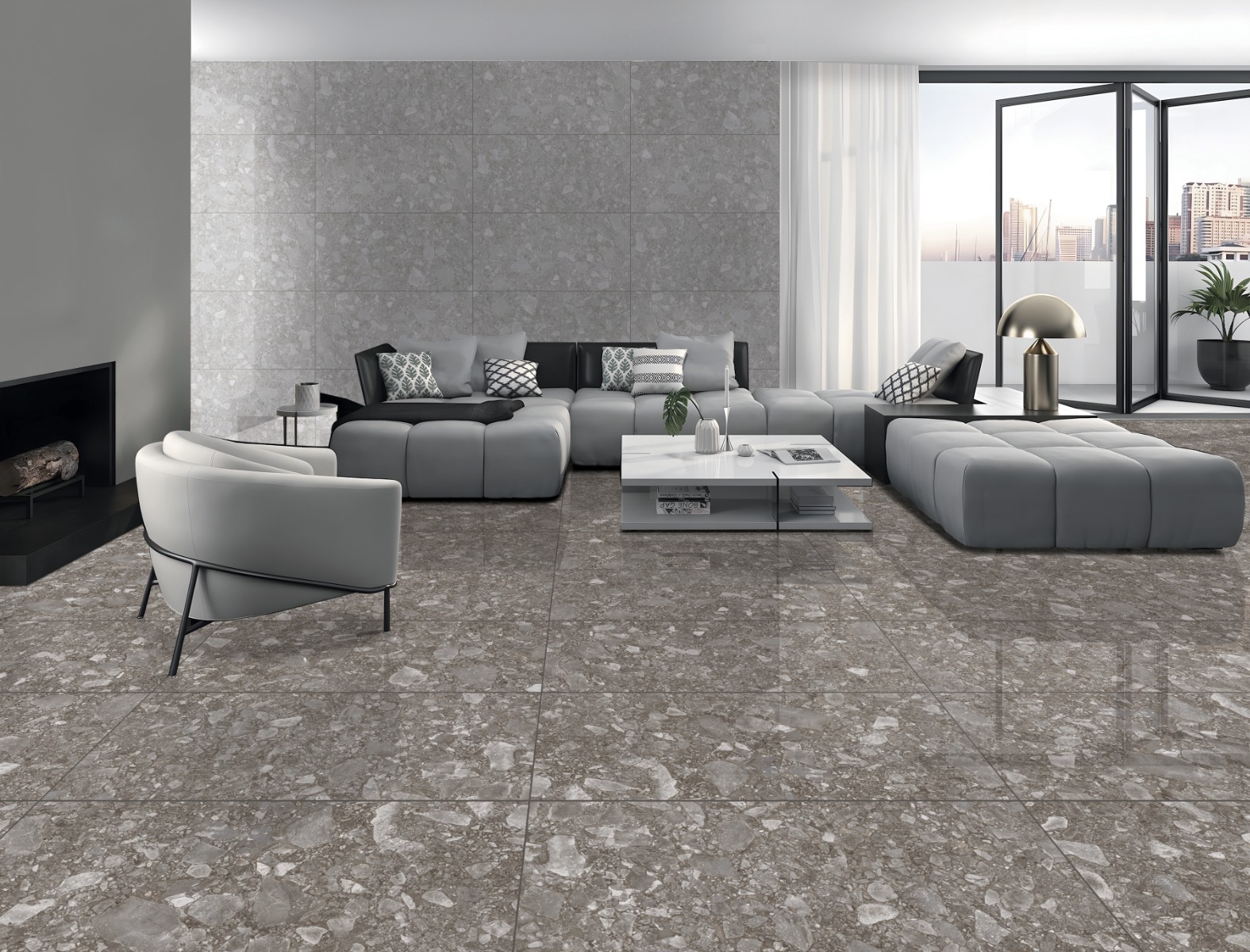 Glossy Finish PGVT Ceppo Stone Grey LT Vitrified tile 600x1200 mm