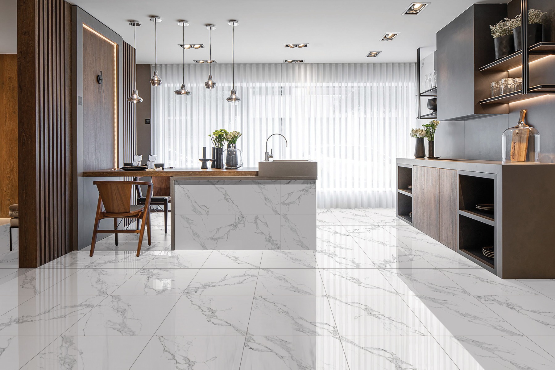 Glossy Finish PGVT Elegant Statuario Glazed Vitrified Tiles 600x600 mm