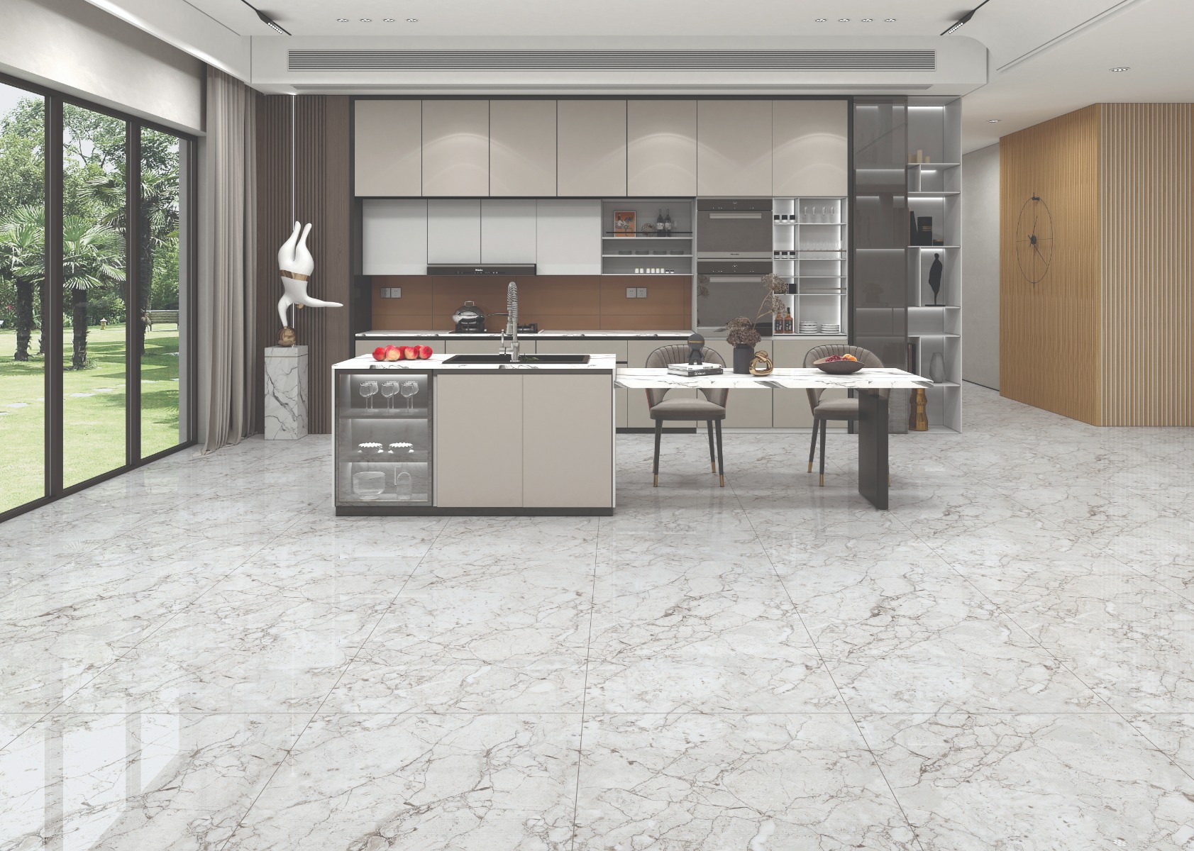 Glossy Finish  PGVT Endless Crackle Marble Grey  GVT Endless Tiles 800x1600 mm