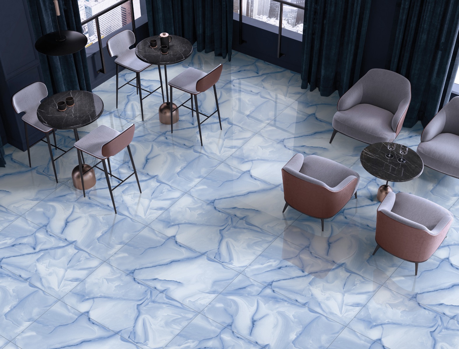 Glossy Finish PGVT Endless Onyx Blue GVT Endless Tiles 600x1200 mm