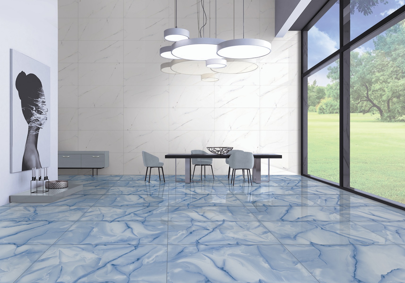 Glossy Finish PGVT Endless Onyx Blue GVT Endless Tiles 600x1200 mm
