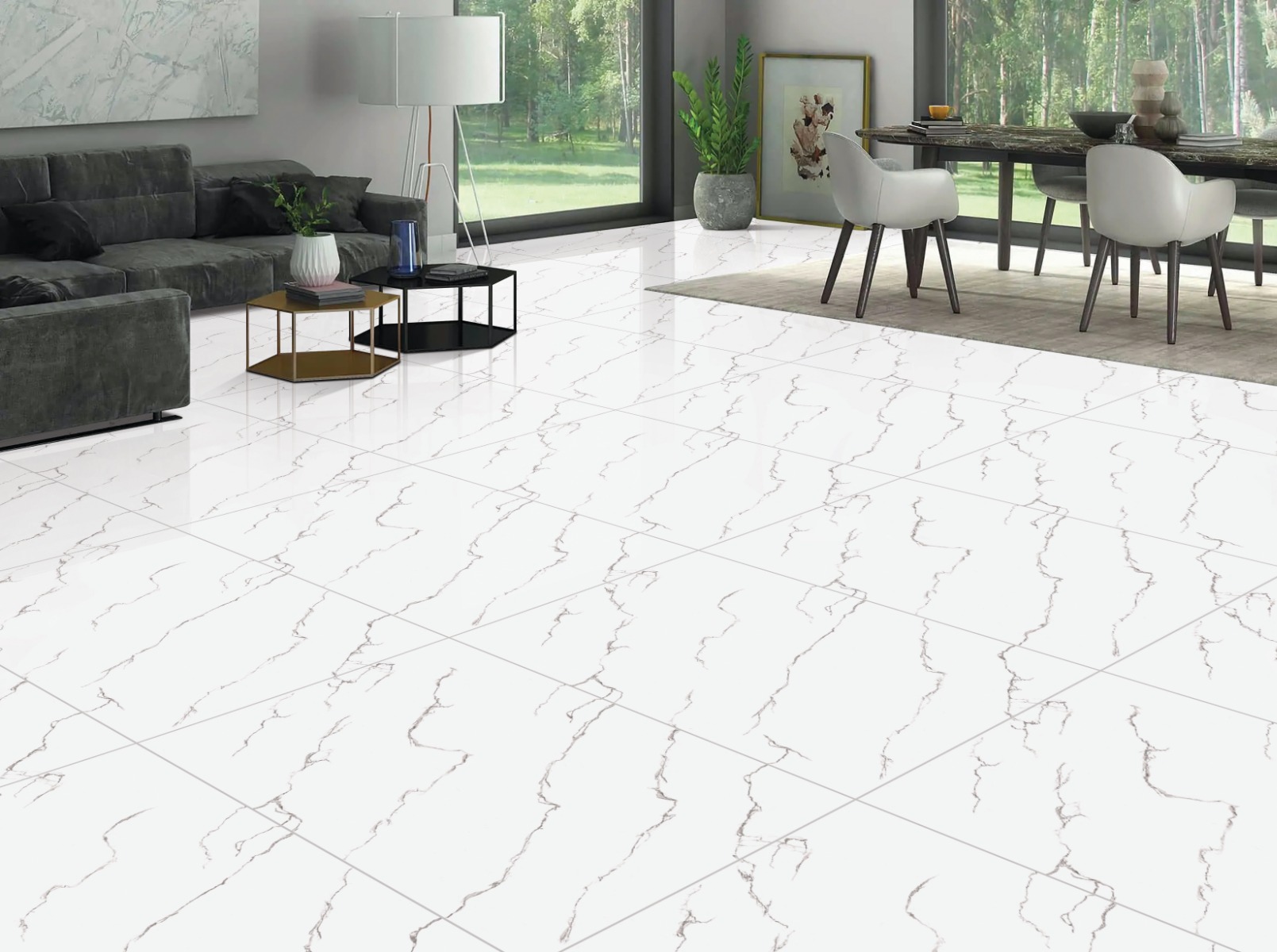 Glossy Finish PGVT Endless Statuario White Glazed Vitrified Tiles 600x1200 mm