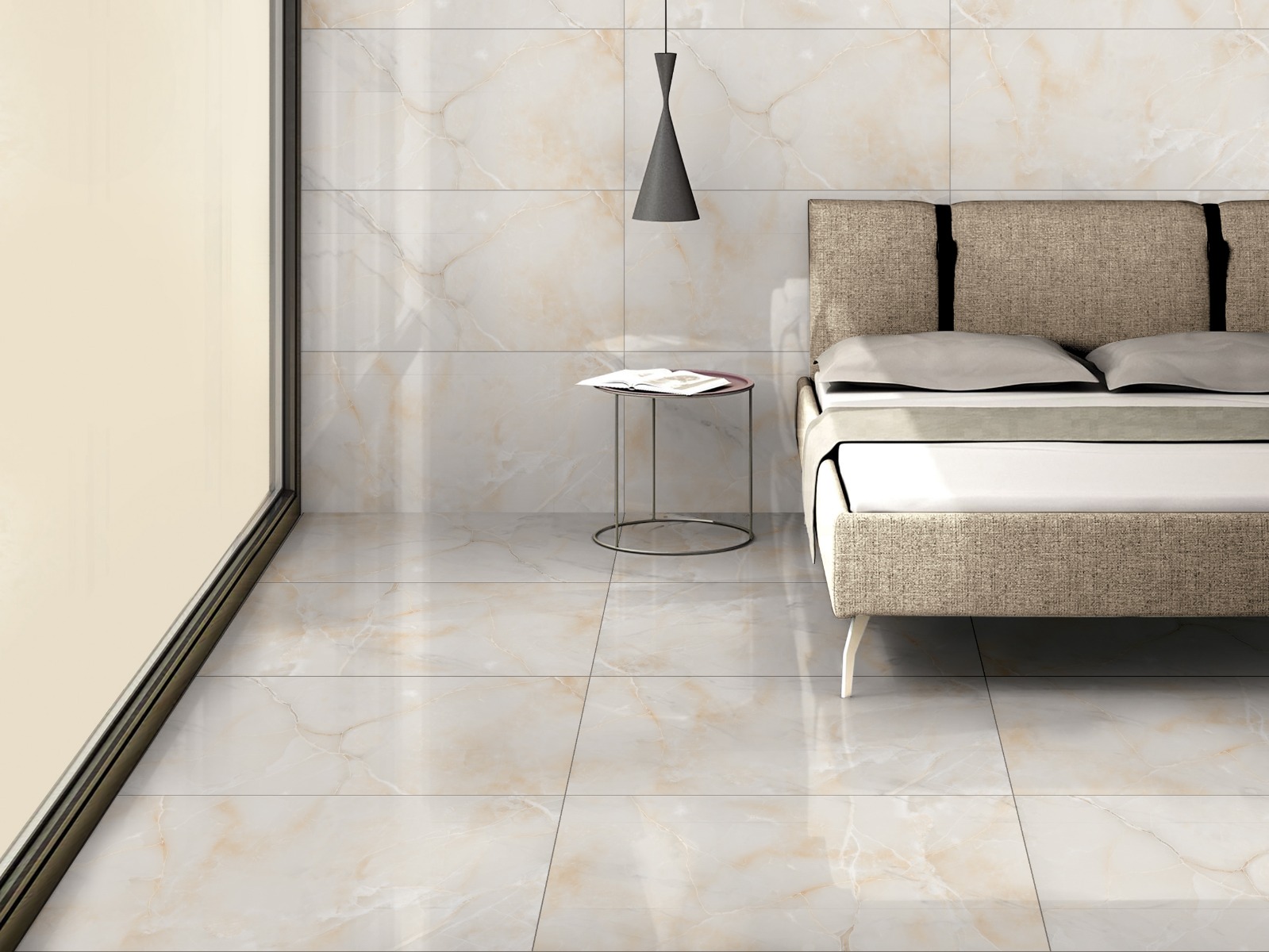 Glossy Finish PGVT Fog Onyx Beige  Vitrified tile 600x1200 mm