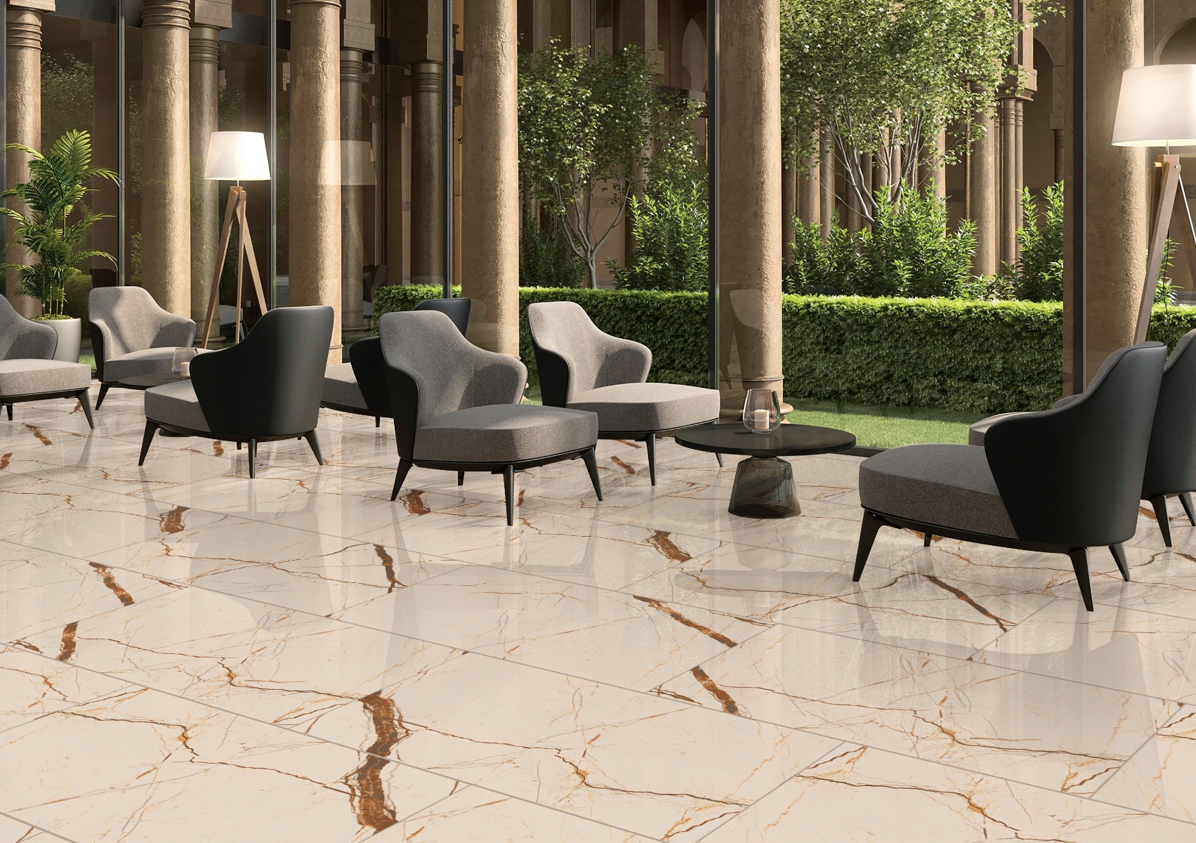 Glossy Finish PGVT Giallo Siena Glazed Vitrified Tiles 600x1200 mm
