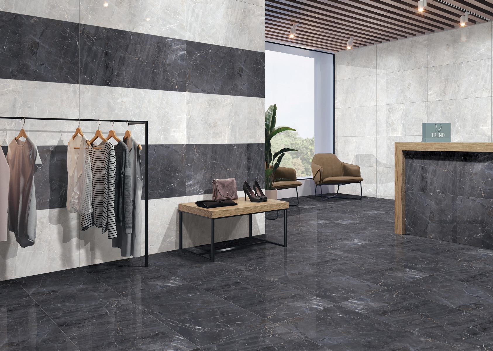 Glossy Finish PGVT Grigio Armani Marble Grey DK Glazed Vitrified Tiles 600x1200 mm