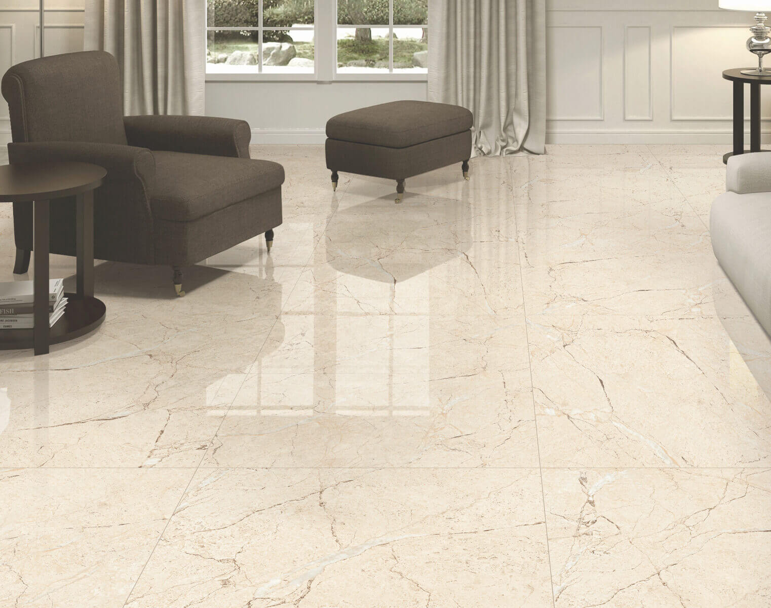 Glossy Finish PGVT Istan Ivory Vitrified tile 600x600 mm