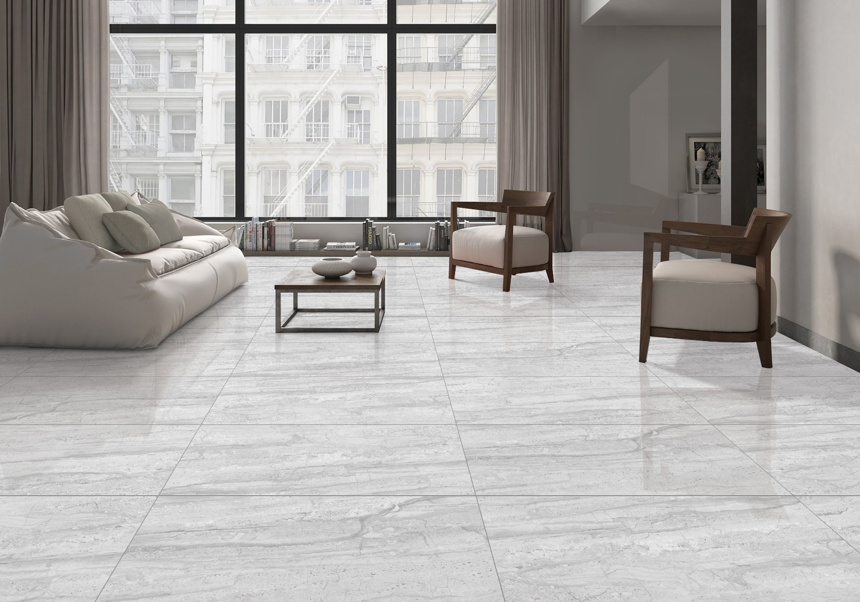 Glossy Finish PGVT Royal Dyna Grey Glazed Vitrified Tiles 600x1200 mm