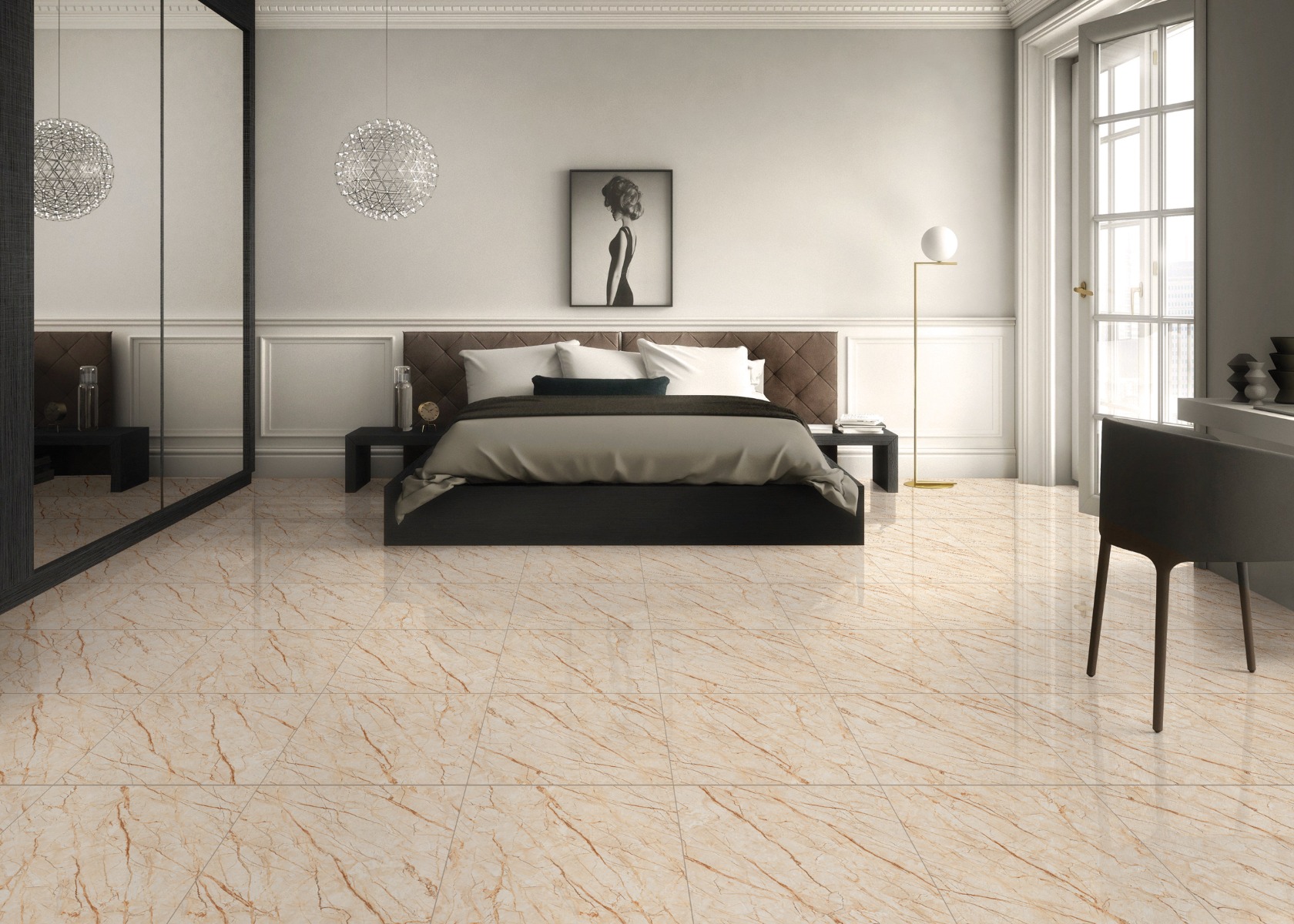 Glossy Finish PGVT Sofitel Gold Vein Marble Glazed Vitrified Tiles 600x600 mm