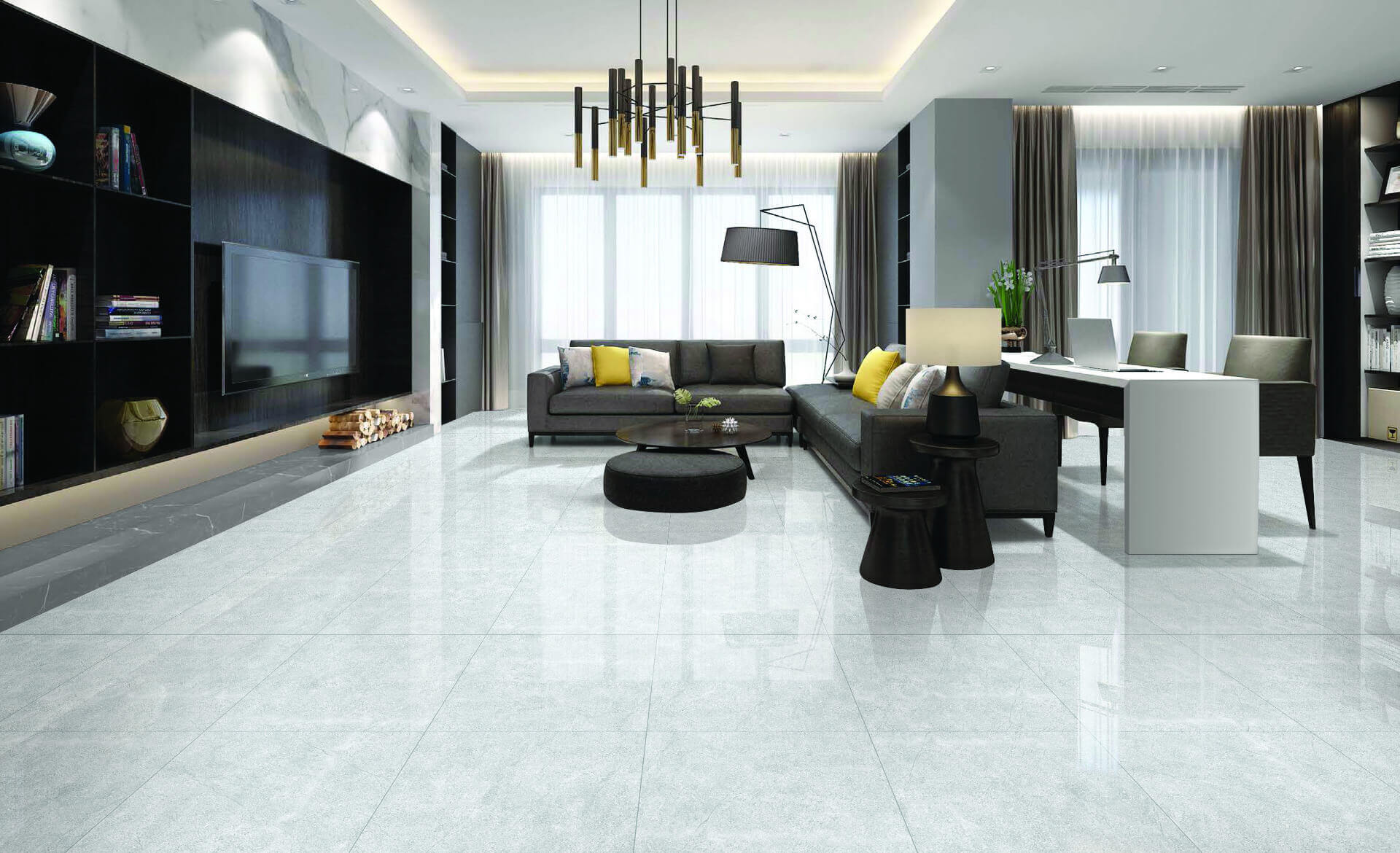 Glossy Finish PGVT Spice Gris Vitrified tile 600x600 mm