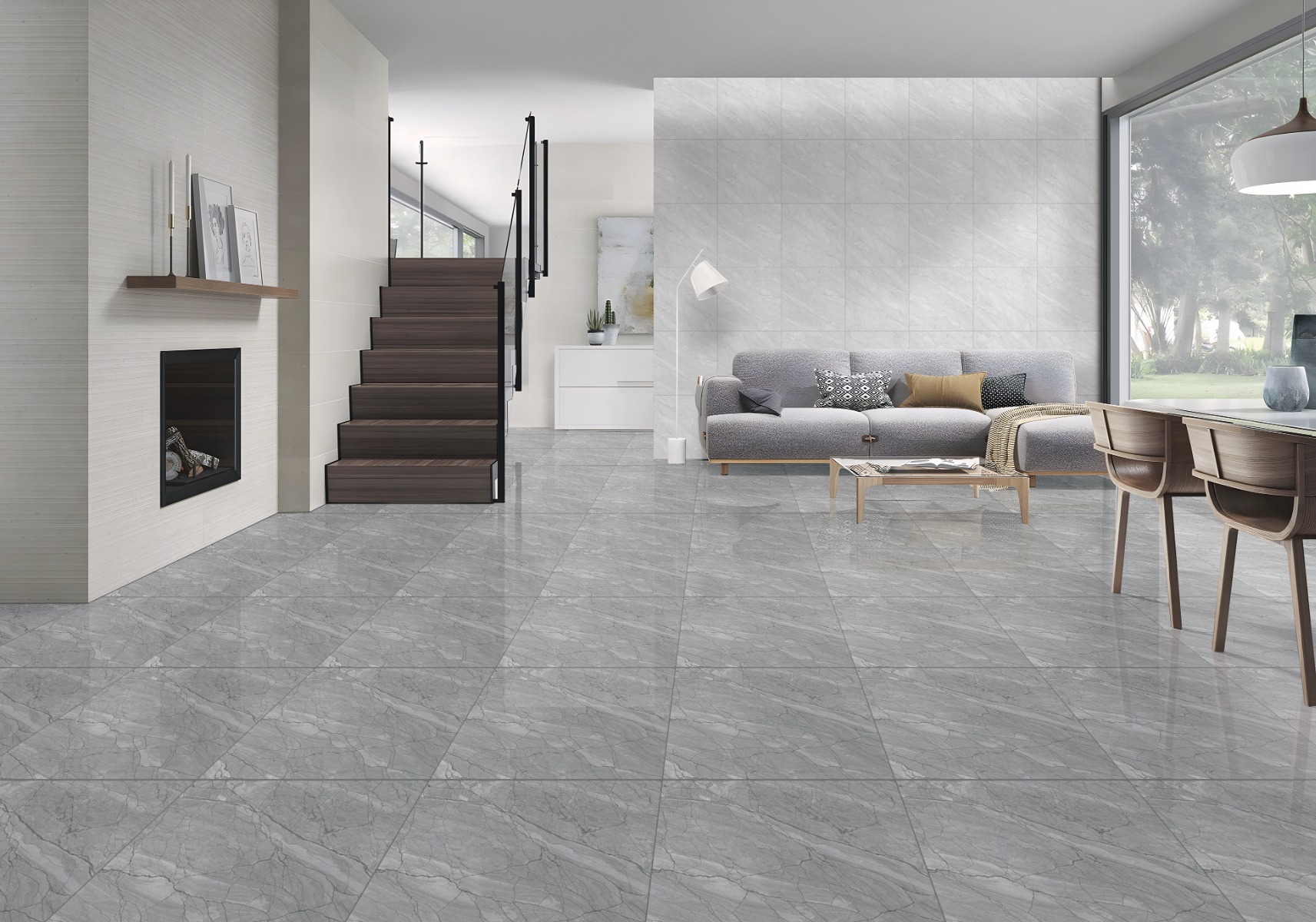 Glossy Finish PGVT Spider Marble Grey DK Glazed Vitrified Tiles 600x600 mm