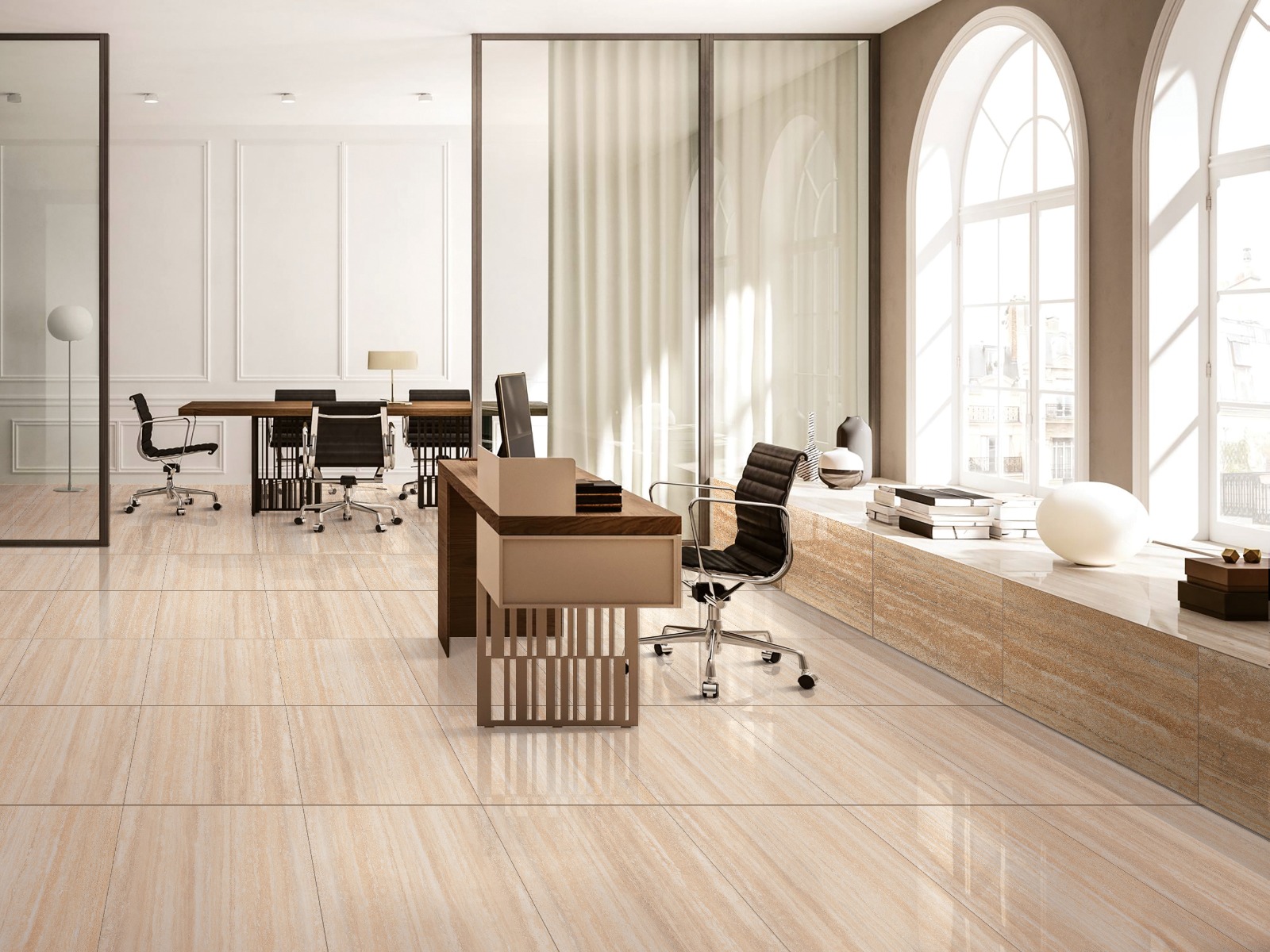 Glossy Finish PGVT TRAVERTINE CREMA Vitrified tile 600x600 mm