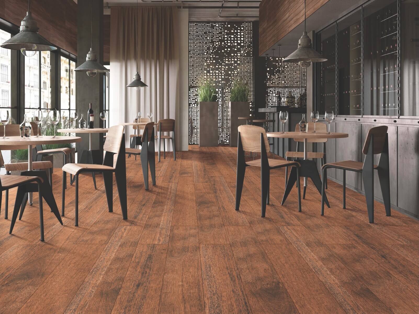 Matte Finish Plank Oak Smoked Vitrified tile 195x1200 mm