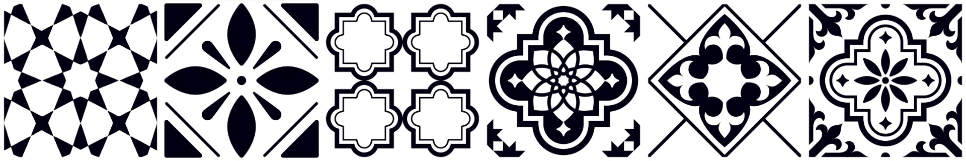 Matte Finish Riser Moroccan Art Black White Glazed Vitrified Tiles 200x1200 mm