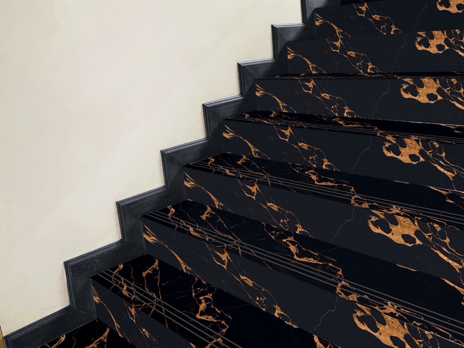 Matte Finish Riser Portoro Black Marble Glazed Vitrified Tiles 200x1200 mm