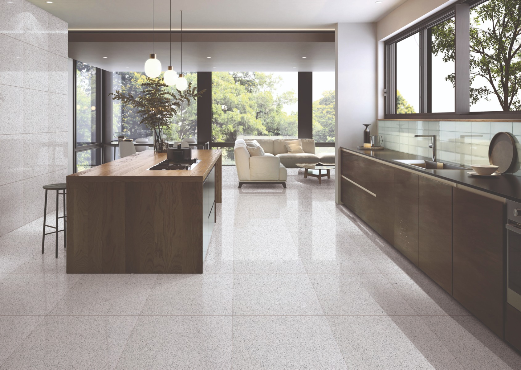 Glossy Finish Sahara Double Body Glossy Gris Vitrified tile 600x600 mm